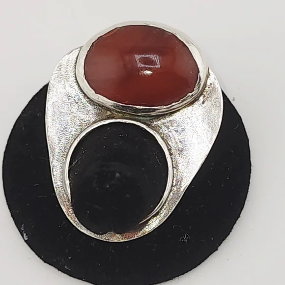 CARNELIAN AVANT GARDE STATEMENT RING IN RECYCLED STERLING SILVER METAL SIZE 9